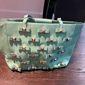 Kate Spade Light Turquoise Studded Bow Leather Tote